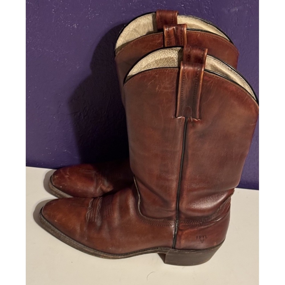 Vintage Frye Usa Burgundy Leather Engineer Trail Boss Western Cowboy Boots 10 D
